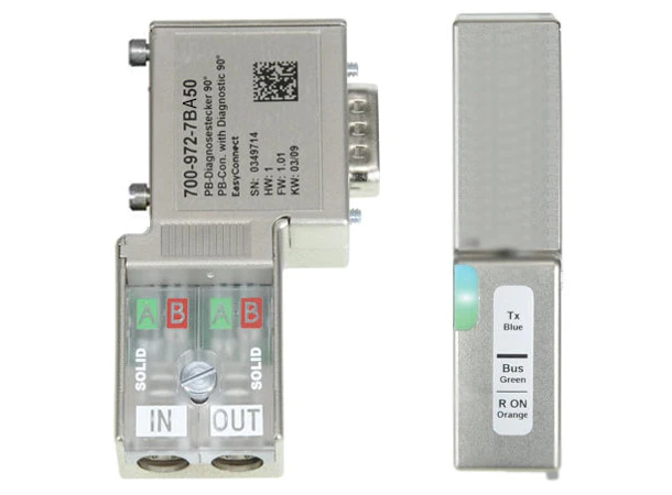 PROFIBUS Connector 90° w. diagnostic LED for solid/flexible cables, without prog.