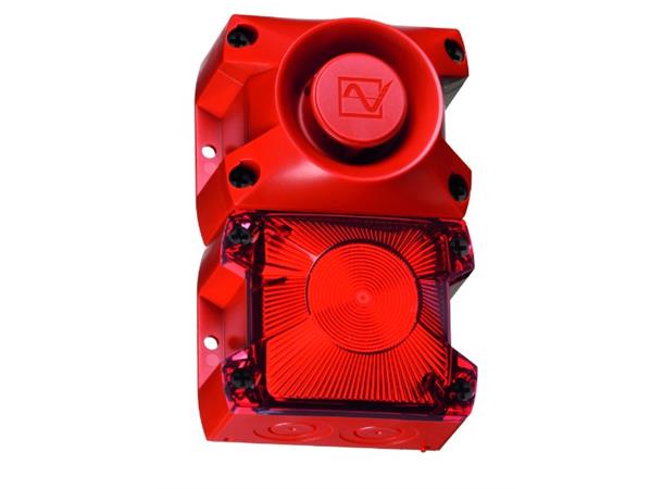 PA X 1-05 Sounder + Flashing Light, 230V Red Housing, IP 66, 105dB, 5J, Red