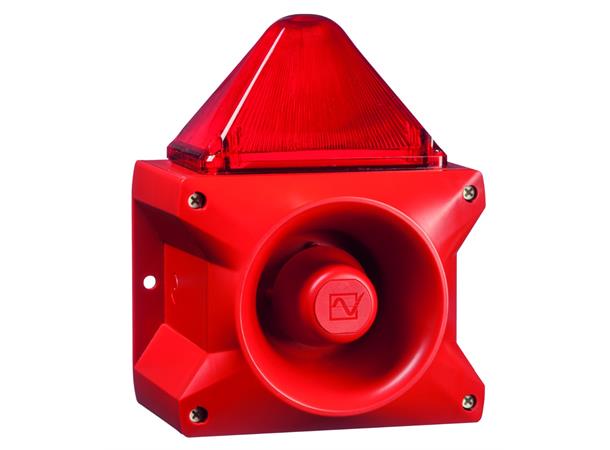 PA X10-10 Sounder + Flashing Light, 230V Red Housing, IP 66, 117dB, 10J, Red